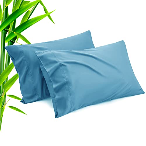 Pillow Cases Standard Size 2 Pack Bamboo Rayon Cooling Pillowcases with Envelope Closure Cool Breathable Pillow Case for Hot Sleepers  Night Sweats 20x26 inches Blue
