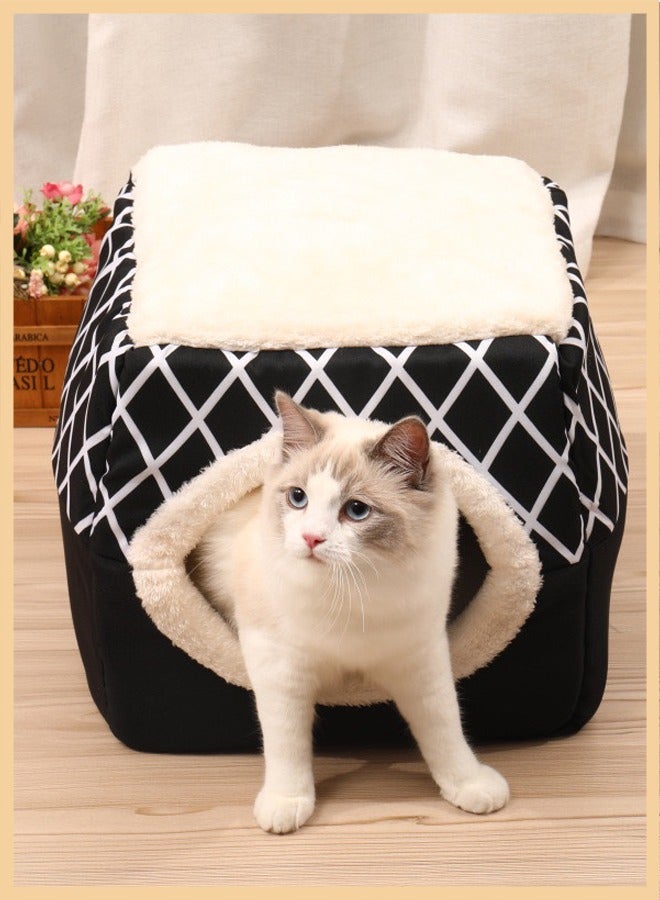 سرير للحيوانات الأليفة 2 في 1، سرير للقطط والكلاب، سرير أريكة للقطط على شكل كهف مع وسادة قابلة للفصل وقابلة للغسل والطي، سرير ناعم على شكل كهف للقطط والكلاب الصغيرة - Image 1