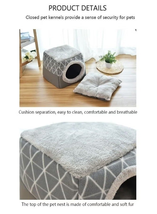 سرير للحيوانات الأليفة 2 في 1، سرير للقطط والكلاب، سرير أريكة للقطط على شكل كهف مع وسادة قابلة للفصل وقابلة للغسل والطي، سرير ناعم على شكل كهف للقطط والكلاب الصغيرة - Image 5