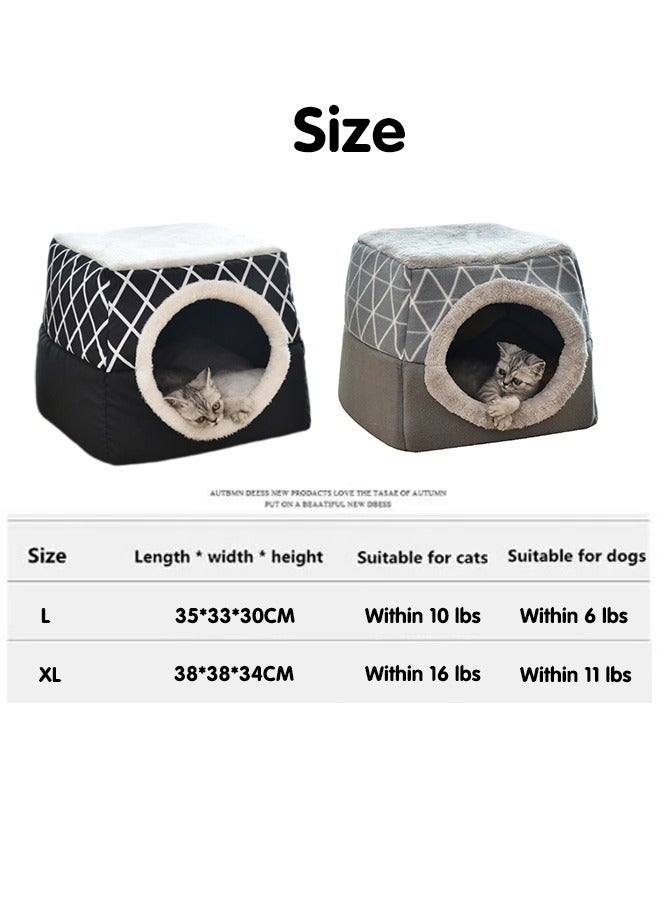 سرير للحيوانات الأليفة 2 في 1، سرير للقطط والكلاب، سرير أريكة للقطط على شكل كهف مع وسادة قابلة للفصل وقابلة للغسل والطي، سرير ناعم على شكل كهف للقطط والكلاب الصغيرة - Image 2