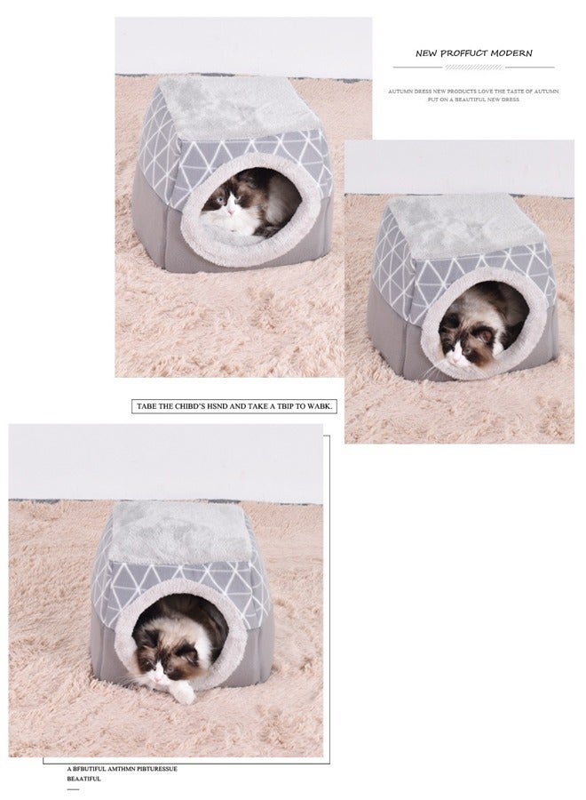سرير للحيوانات الأليفة 2 في 1، سرير للقطط والكلاب، سرير أريكة للقطط على شكل كهف مع وسادة قابلة للفصل وقابلة للغسل والطي، سرير ناعم على شكل كهف للقطط والكلاب الصغيرة - Image 4