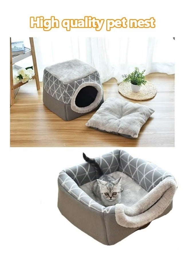 سرير للحيوانات الأليفة 2 في 1، سرير للقطط والكلاب، سرير أريكة للقطط على شكل كهف مع وسادة قابلة للفصل وقابلة للغسل والطي، سرير ناعم على شكل كهف للقطط والكلاب الصغيرة - Image 3