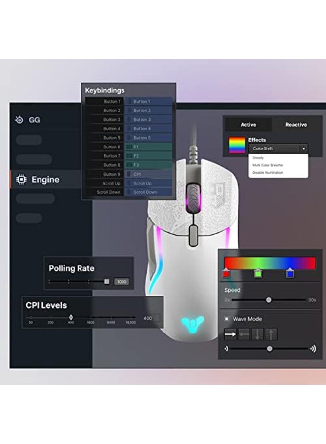 ستيل سيريز SteelSeries Rival 5 Destiny 2 Edition - ماوس ألعاب سلكي - FPS، MOBA، MMO، Battle Royale - مستشعر بصري TrueMove Air 18,000 CPI - 9 أزرار قابلة للبرمجة - وزن تنافسي 85 جم - Image 3