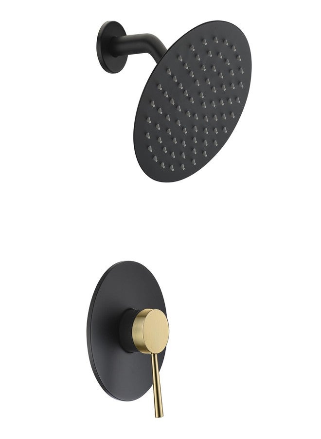 SUMERAIN Single-Function Shower Faucet Set Black and Gold, Stainless Steel 8 Inch Rain Shower Head Single Handle With Rough-in Valve Shower Trim Kit - Image 1