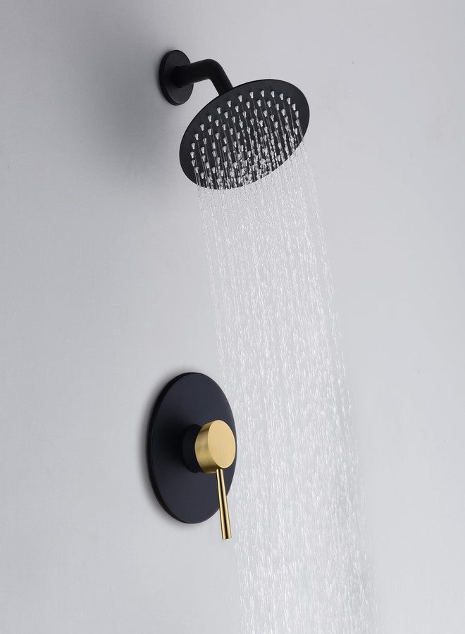SUMERAIN Single-Function Shower Faucet Set Black and Gold, Stainless Steel 8 Inch Rain Shower Head Single Handle With Rough-in Valve Shower Trim Kit - Image 4