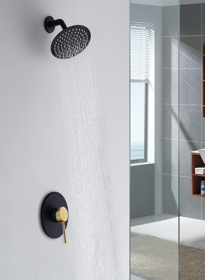 SUMERAIN Single-Function Shower Faucet Set Black and Gold, Stainless Steel 8 Inch Rain Shower Head Single Handle With Rough-in Valve Shower Trim Kit - Image 3