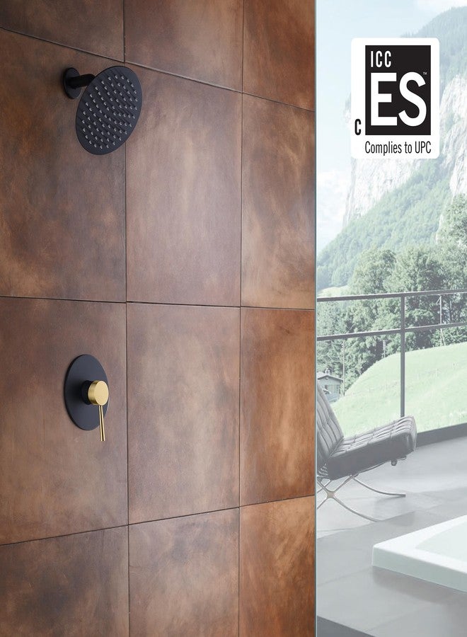 SUMERAIN Single-Function Shower Faucet Set Black and Gold, Stainless Steel 8 Inch Rain Shower Head Single Handle With Rough-in Valve Shower Trim Kit - Image 2