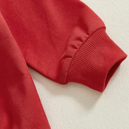 allshope Baby Boy Fall Clothes Set Long Sleeve Letter Print Sweatshirt Pants Valentines Day Outfits 6 12 18 24 Months 2T (Snacks Red, 12-18 Months) - Image 5