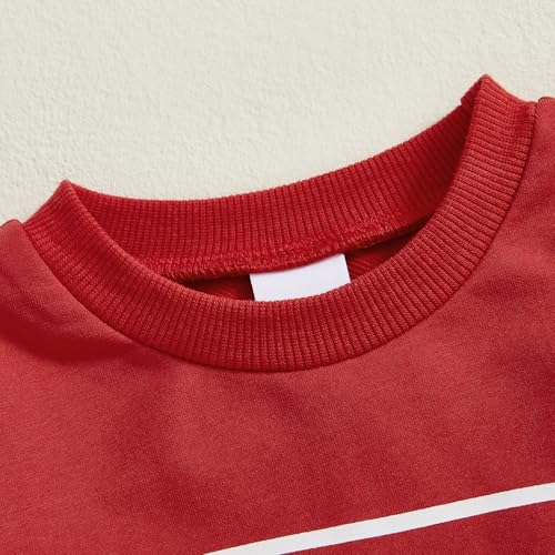 allshope Baby Boy Fall Clothes Set Long Sleeve Letter Print Sweatshirt Pants Valentines Day Outfits 6 12 18 24 Months 2T (Snacks Red, 12-18 Months) - Image 4