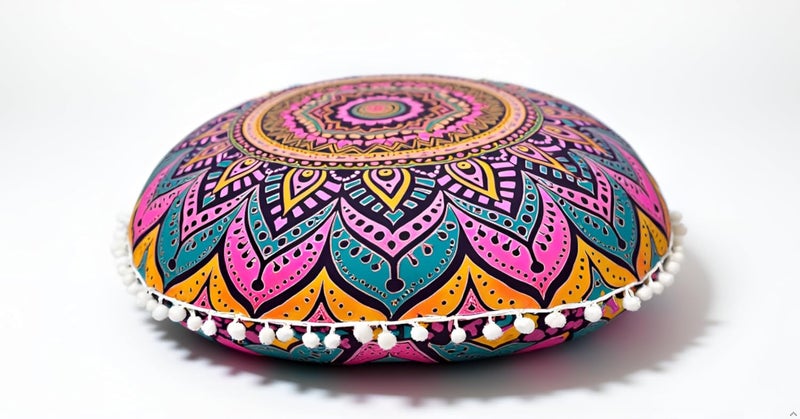 CRAFT KALA غطاء وسادة أرضية للتأمل مستديرة مقاس 32 بوصة من CRAFT KALA، وسادة جلوس، بوهيمية زخرفية، غطاء وسادة أرضية ماندالا، لليوجا في الهواء الطلق، غرفة المعيشة، وسادة عثمانية (32 بوصة، أومبري وردي جديد) - Image 1