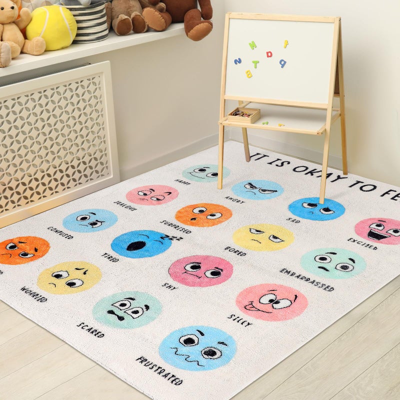 Maasechs 3.3 x 4 ft Calming Corner Items Calm Corner Classroom Rug Feelings Chart Emotion Reading Rug Soft Fluffy Mental Health Floor Mat for School Living Bedroom Playroom - Image 1
