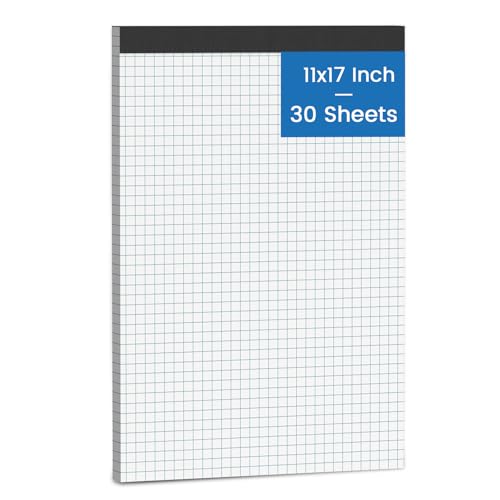 Aidunmis 11x17 Graph Paper Pad, 4x4 Quad Ruled, 30 Sheets Large Graphing Paper 11'' x 17'' Engineering Paper, Blueprint Quadrille Grid Paper Blue Lines for Drawings, Drafting, Engineering Drawing, and Planning - Image 1
