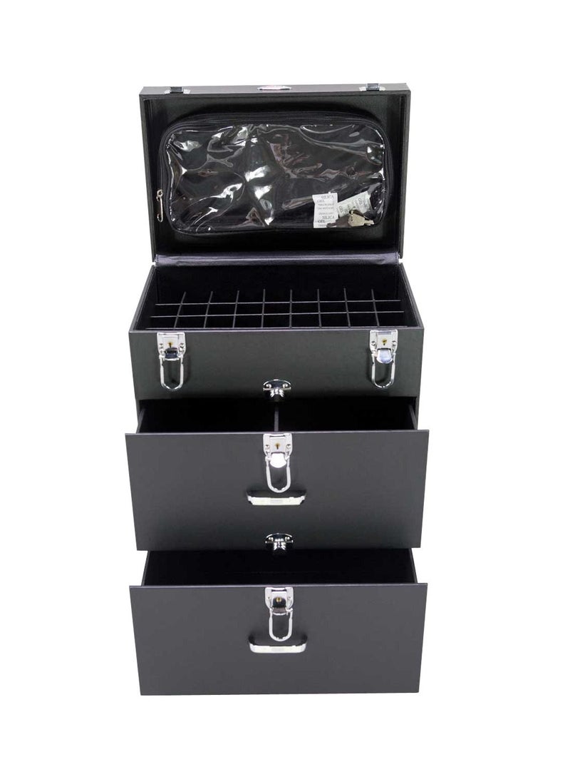 SUNRISE - Professional Rolling Makeup Train Case, Hair Stylist, Nail & Makeup Artist Travel Case, Faux Leather, Black - Image 1