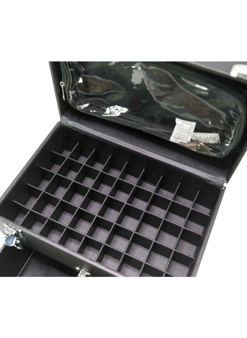 SUNRISE - Professional Rolling Makeup Train Case, Hair Stylist, Nail & Makeup Artist Travel Case, Faux Leather, Black - Image 1