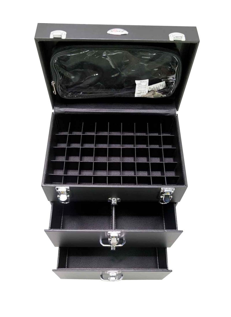SUNRISE - Professional Rolling Makeup Train Case, Hair Stylist, Nail & Makeup Artist Travel Case, Faux Leather, Black - Image 1