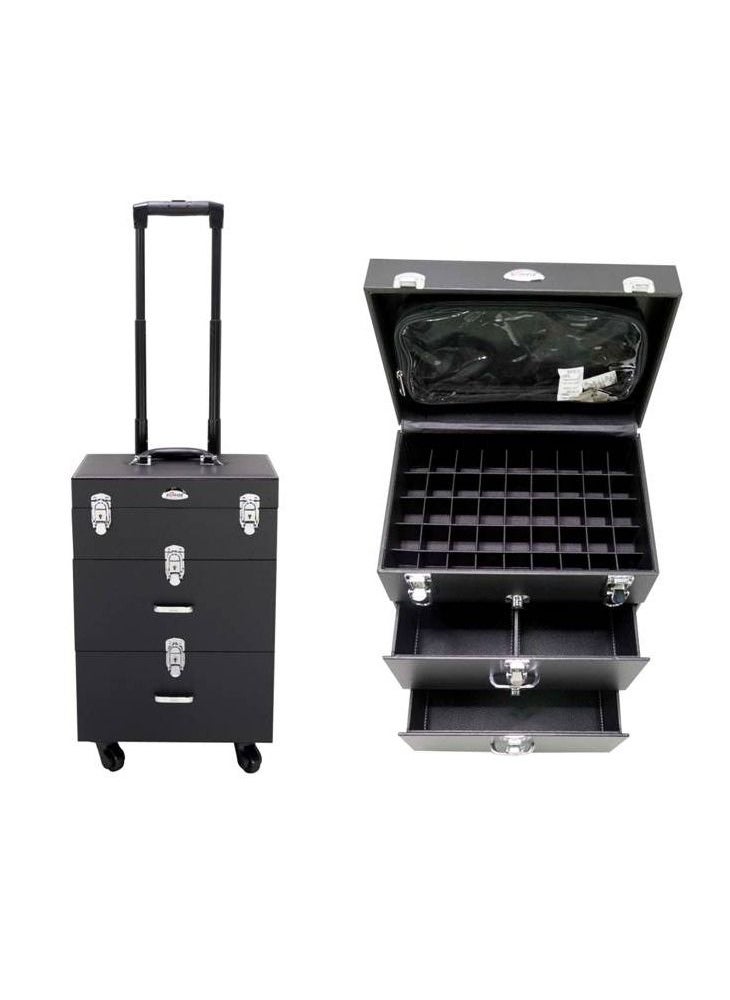 SUNRISE - Professional Rolling Makeup Train Case, Hair Stylist, Nail & Makeup Artist Travel Case, Faux Leather, Black - Image 1
