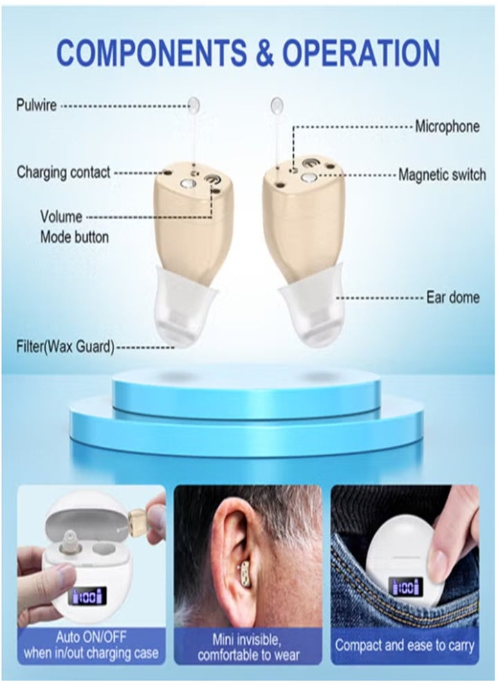 Generic - Hearing aids, invisible magnetic hearing aids, contact charging case with LED power display (white + skin color) - Image 1
