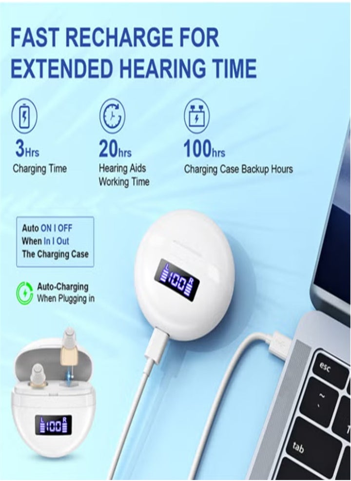 Generic - Hearing aids, invisible magnetic hearing aids, contact charging case with LED power display (white + skin color) - Image 1