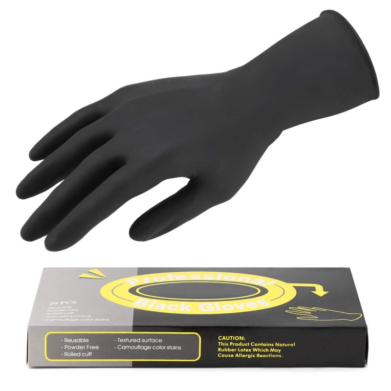 Segbeauty Dye Gloves for Hair, 20 Counts Black Reusable Hair Color Gloves Professional Washable Rubber Glove Hair Coloring Accessories for Home Cleaning Hair Dye Salon Highlighting - Large - Image 1