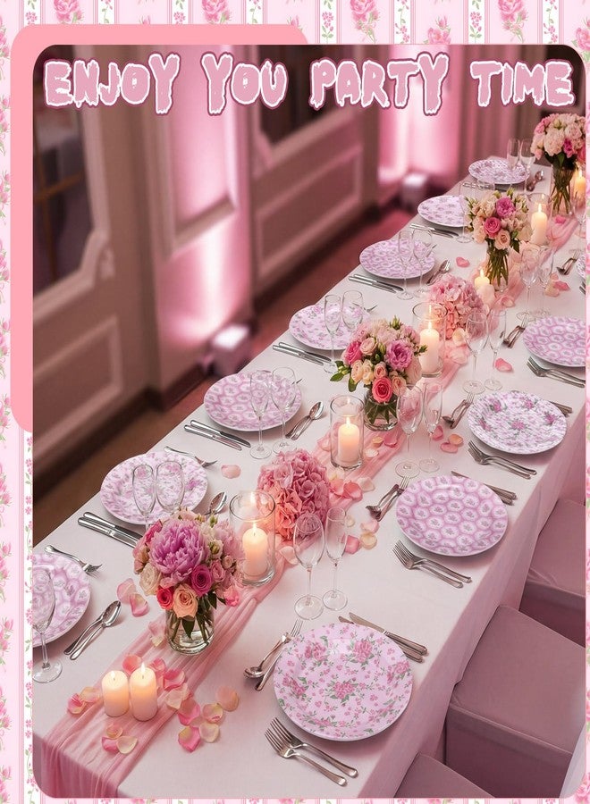 LemonRoad 8 Pcs Vintage Floral Salad Plates 8 inches Spring Dessert Plates Pink Flower Dishes Dinnerware Set for Spring Birthday Party Gift Appetizer - Image 3