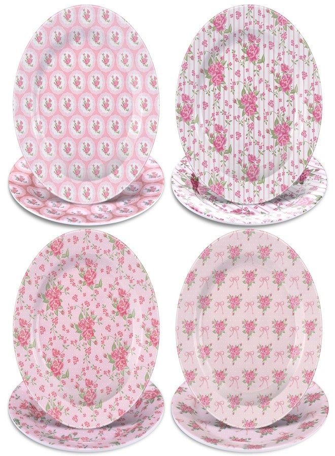 LemonRoad 8 Pcs Vintage Floral Salad Plates 8 inches Spring Dessert Plates Pink Flower Dishes Dinnerware Set for Spring Birthday Party Gift Appetizer - Image 1