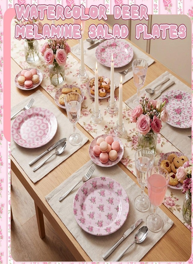 LemonRoad 8 Pcs Vintage Floral Salad Plates 8 inches Spring Dessert Plates Pink Flower Dishes Dinnerware Set for Spring Birthday Party Gift Appetizer - Image 2