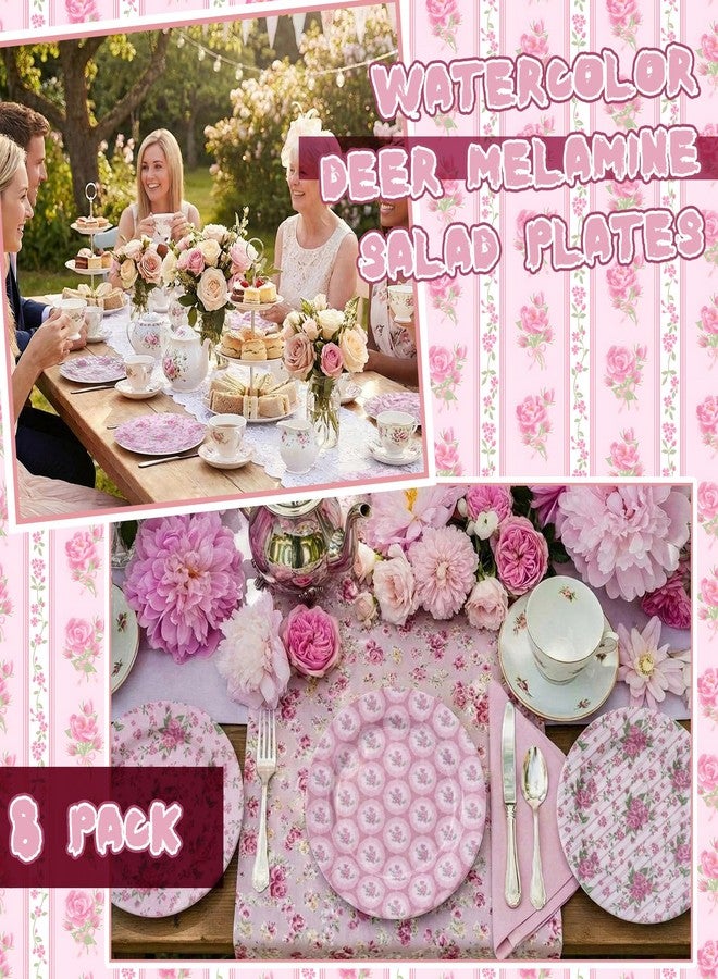 LemonRoad 8 Pcs Vintage Floral Salad Plates 8 inches Spring Dessert Plates Pink Flower Dishes Dinnerware Set for Spring Birthday Party Gift Appetizer - Image 4