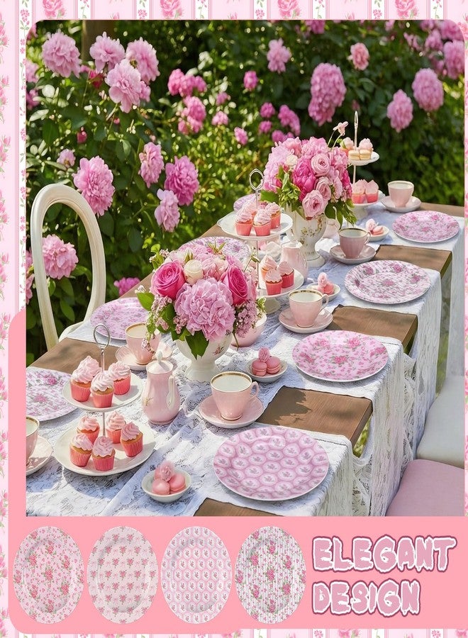 LemonRoad 8 Pcs Vintage Floral Salad Plates 8 inches Spring Dessert Plates Pink Flower Dishes Dinnerware Set for Spring Birthday Party Gift Appetizer - Image 5
