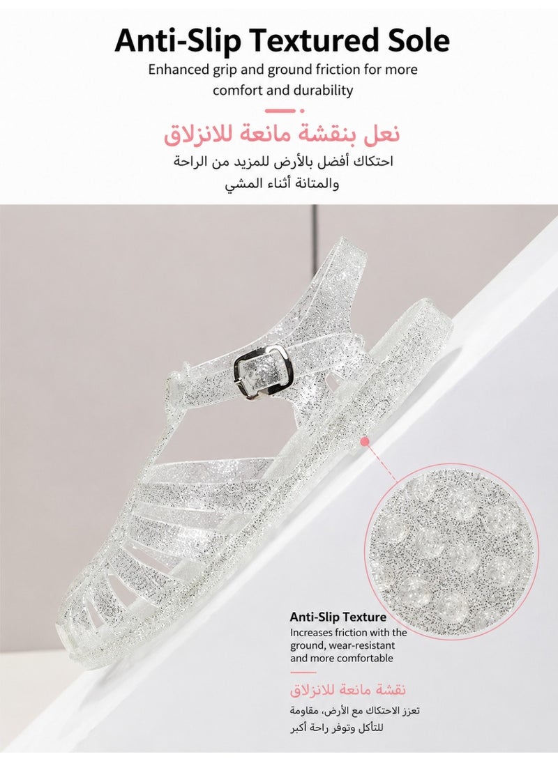 Women's Glitter Jelly Roman Flat Sandals Closed Toe Summer Beach Casual Shoes - Image 4