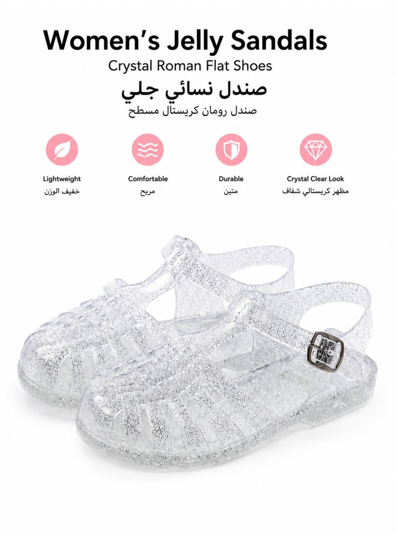 Women's Glitter Jelly Roman Flat Sandals Closed Toe Summer Beach Casual Shoes - Image 1