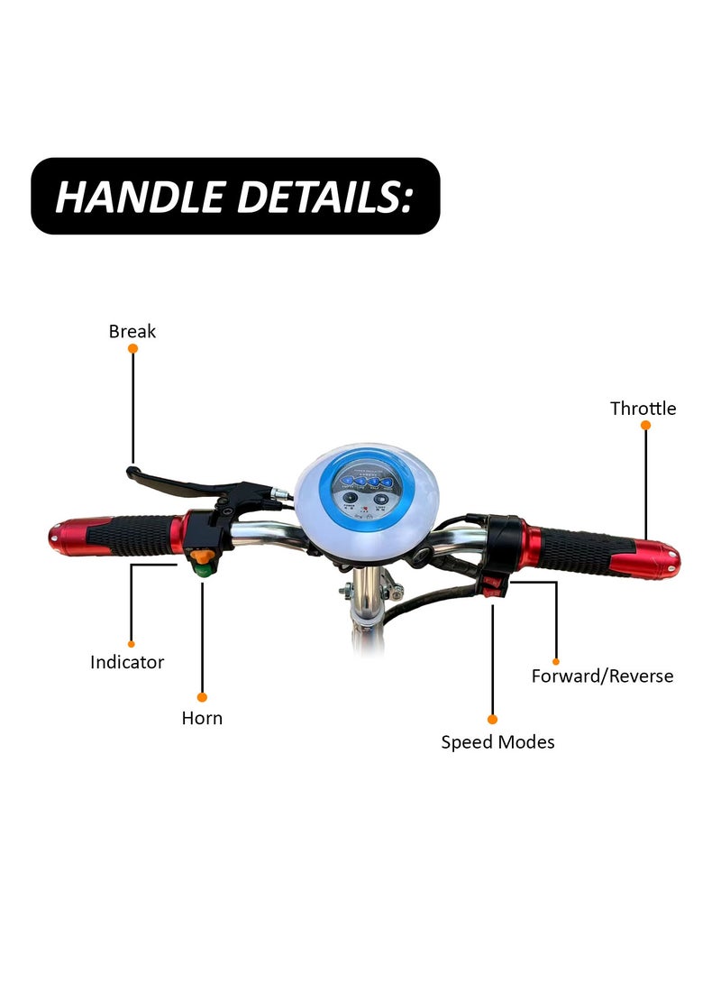 مايتويز سكوتر كهربائي بثلاث عجلات MT740، محرك بدون فرشاة، 350 واط، أقصى سرعة 35 كم/ساعة، إطار أمامي بثلاث تروس مقاس 12 بوصة، إشارات انعطاف خلفية وامضة، سكوتر قابل للطي للتنقل، بطارية حمض الرصاص 36 فولت 12 أمبير/ساعة - Image 3