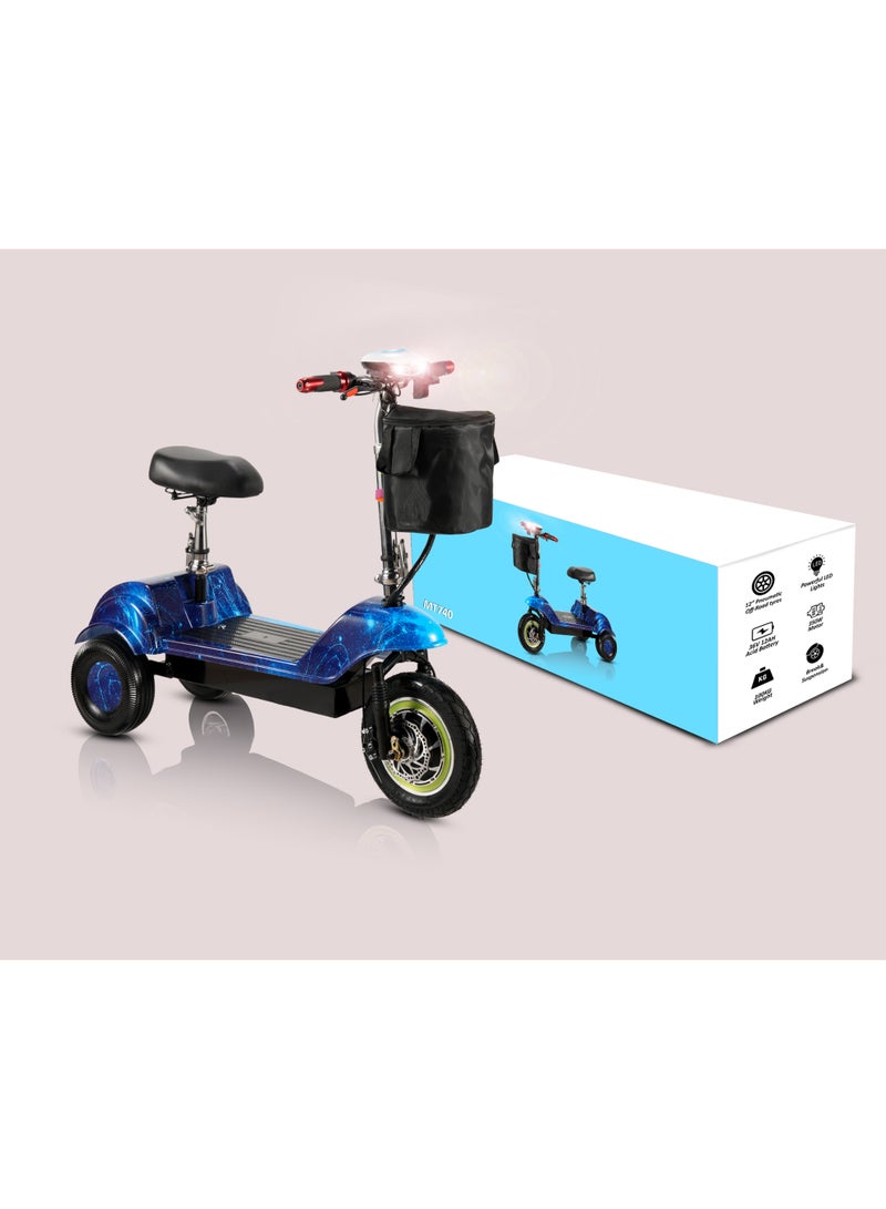 مايتويز سكوتر كهربائي بثلاث عجلات MT740، محرك بدون فرشاة، 350 واط، أقصى سرعة 35 كم/ساعة، إطار أمامي بثلاث تروس مقاس 12 بوصة، إشارات انعطاف خلفية وامضة، سكوتر قابل للطي للتنقل، بطارية حمض الرصاص 36 فولت 12 أمبير/ساعة - Image 5