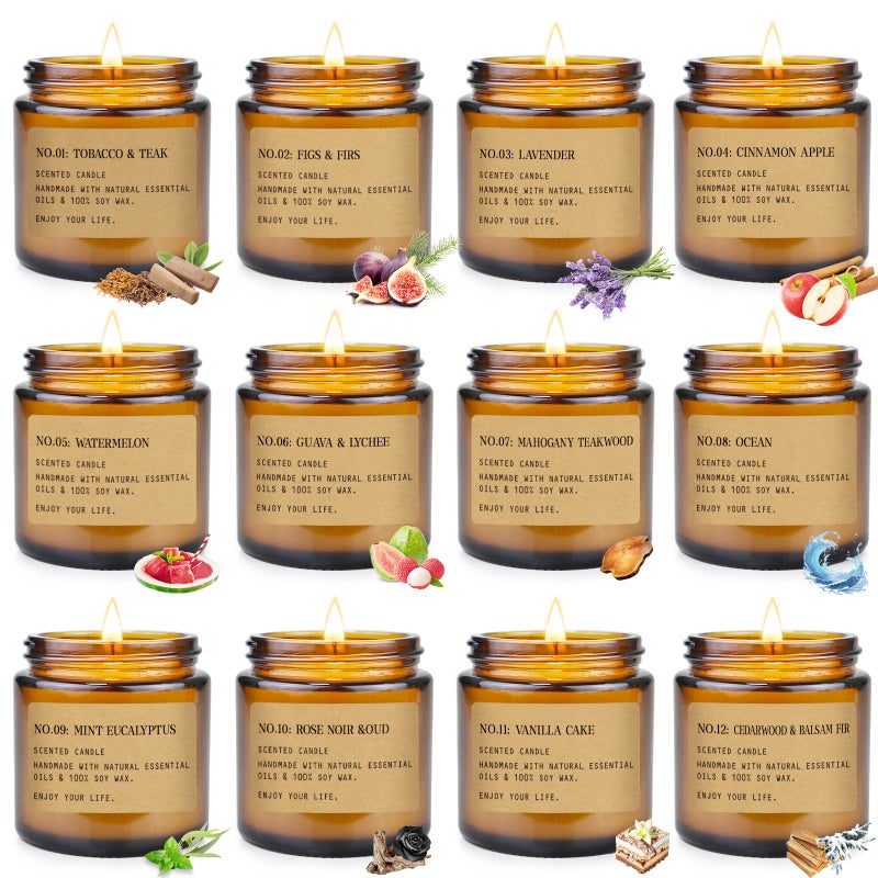 YINUO LIGHT 12 Pack Aromatherapy Candles for Home Scented, Aromatherapy Jar Candle Gifts for Women, Natural Soy Wax Amber Candle Set, Scented Candles Set for Birthday Valentine Birthday Day Present - Image 1