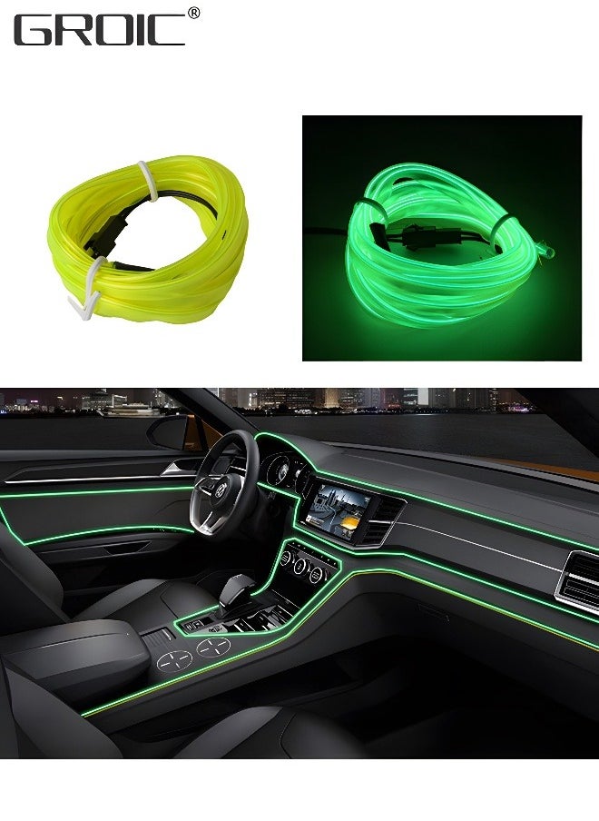 GROIC Neon Glowing LED Strip Lights, Wire Interior Car EL Wire 5m USB 5V Power Supply, Glowing Strobing Electroluminescent Wire Lights for Car Decorations (Fluorescent Green)  - Image 1