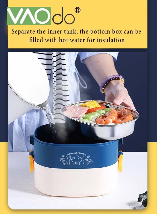 VAOdo Stainless Steel Student Lunch Box Long-term Preservation Separation Leak-proof Large Capacity Stainless Steel Lunch Box With Tableware Blue - Image 4