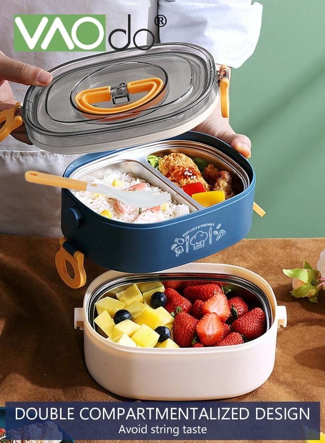 VAOdo Stainless Steel Student Lunch Box Long-term Preservation Separation Leak-proof Large Capacity Stainless Steel Lunch Box With Tableware Blue - Image 1