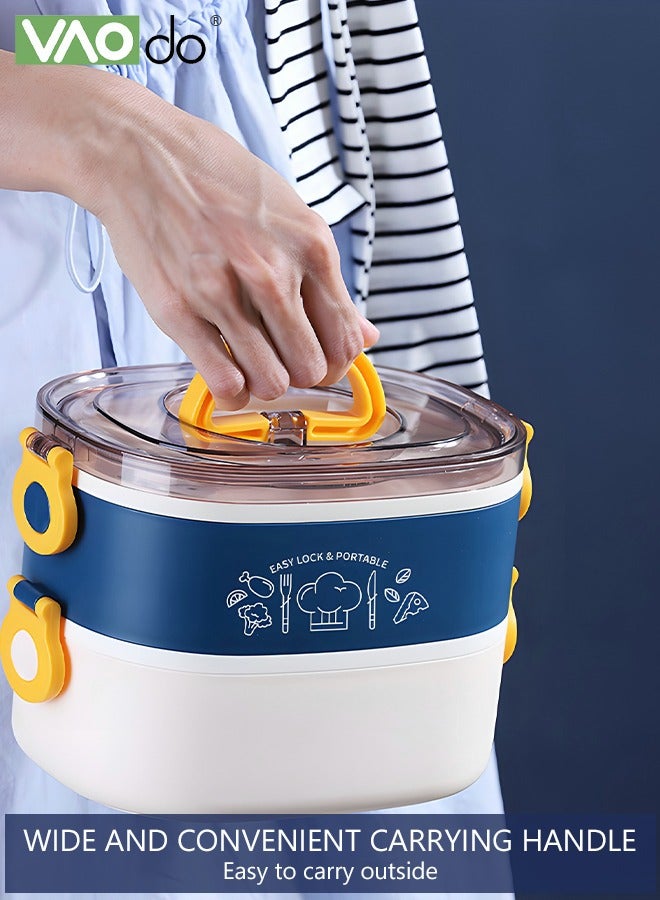 VAOdo Stainless Steel Student Lunch Box Long-term Preservation Separation Leak-proof Large Capacity Stainless Steel Lunch Box With Tableware Blue - Image 5