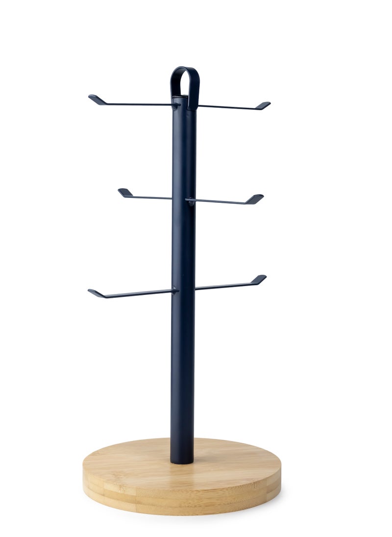 Cuisine Art Navy Blue Cup Holder, Coffee Tea Cups Mugs Holder with Wooden Base with Metal Hanging Loop, Countertop Mug Tree, 6 Hook Coffee Cup Dryer Stand Rack Kitchen Household Bar Accessories  - Image 1