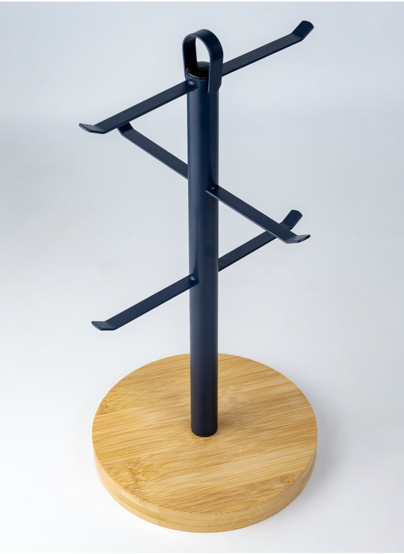 Cuisine Art Navy Blue Cup Holder, Coffee Tea Cups Mugs Holder with Wooden Base with Metal Hanging Loop, Countertop Mug Tree, 6 Hook Coffee Cup Dryer Stand Rack Kitchen Household Bar Accessories  - Image 2