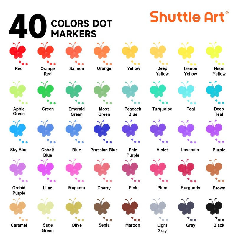 Shuttle Art Dot Markers, 40 Colors Washable for Toddlers with Free Activity Book, Bingo Daubers Supplies for Kids Preschool Children, Non Toxic Water-Based Dot Art Markers - Image 2