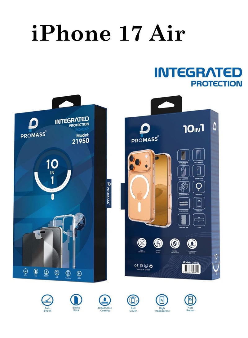 PROMASS integrated protection package for the iPhone 17 Air. The package has a new look and complete protection for your phone with a case that supports MageSafe wireless charging from Promas (10in1) - Image 2