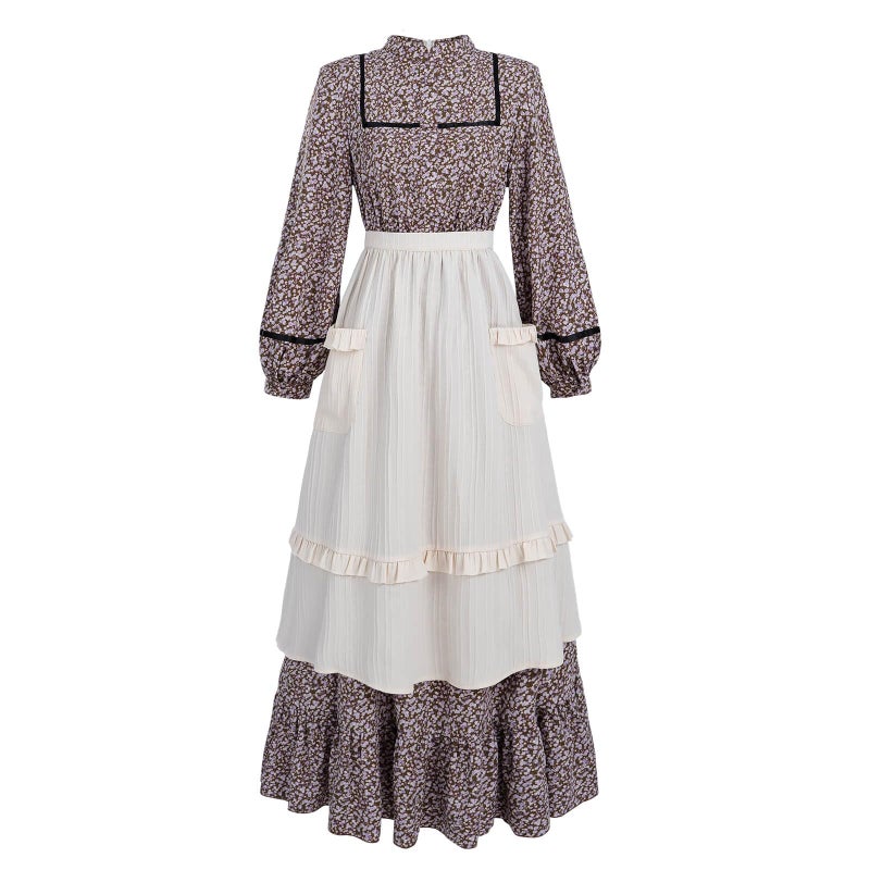 Nuoqi Prairie Dress Women Pioneer Dress Long Adult Colonial Costume with Apron Brown S - Image 1