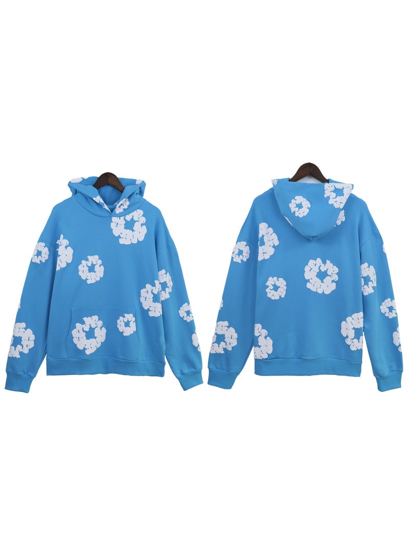 Generic - Hip Hop Cotton Hoodie Streetwear Set Sky blue sweater (white wreath) - Image 1