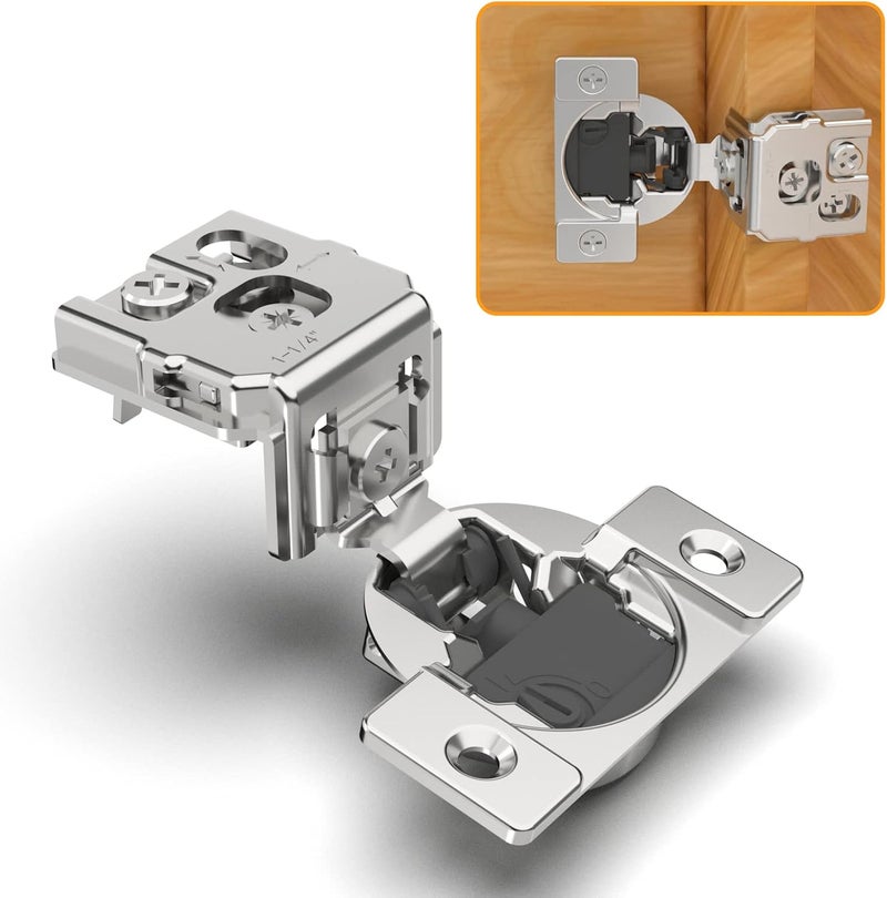 Chibery 2 Pack 1-1/4" 4D Overlay Soft Close Concealed Hinges for Face Frame Door, Control Closing Speed, Smooth Slow Self Close Hinges, Satin Nickel, 105° Open Angle Stainless Steel Cabinet Hinges - Image 1
