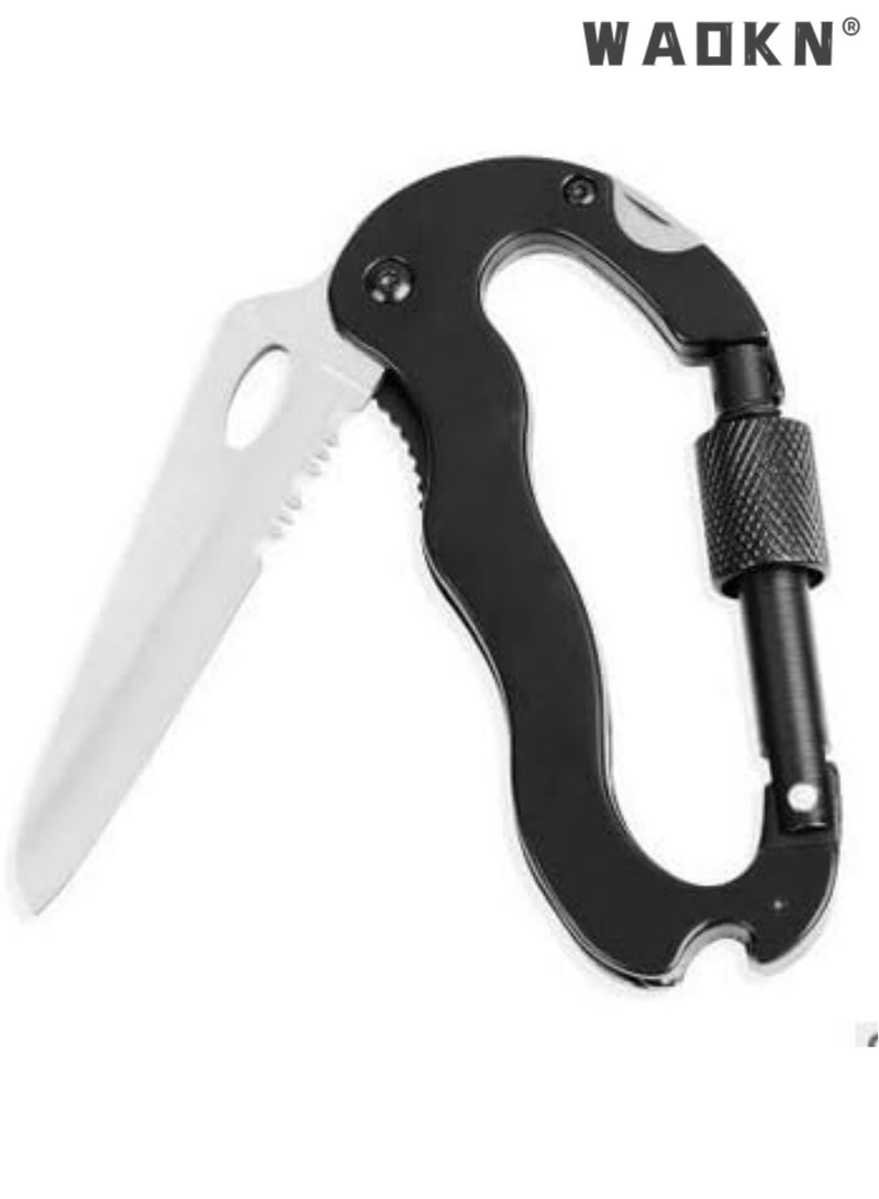 WAOKN Upgraded 5 in 1 Multifunctional Portable Mountaineering Tools , Mini Carabiner, Mountaineering Keychain, Screwdriver, Portable Folding Carabiner (Black) - Image 1