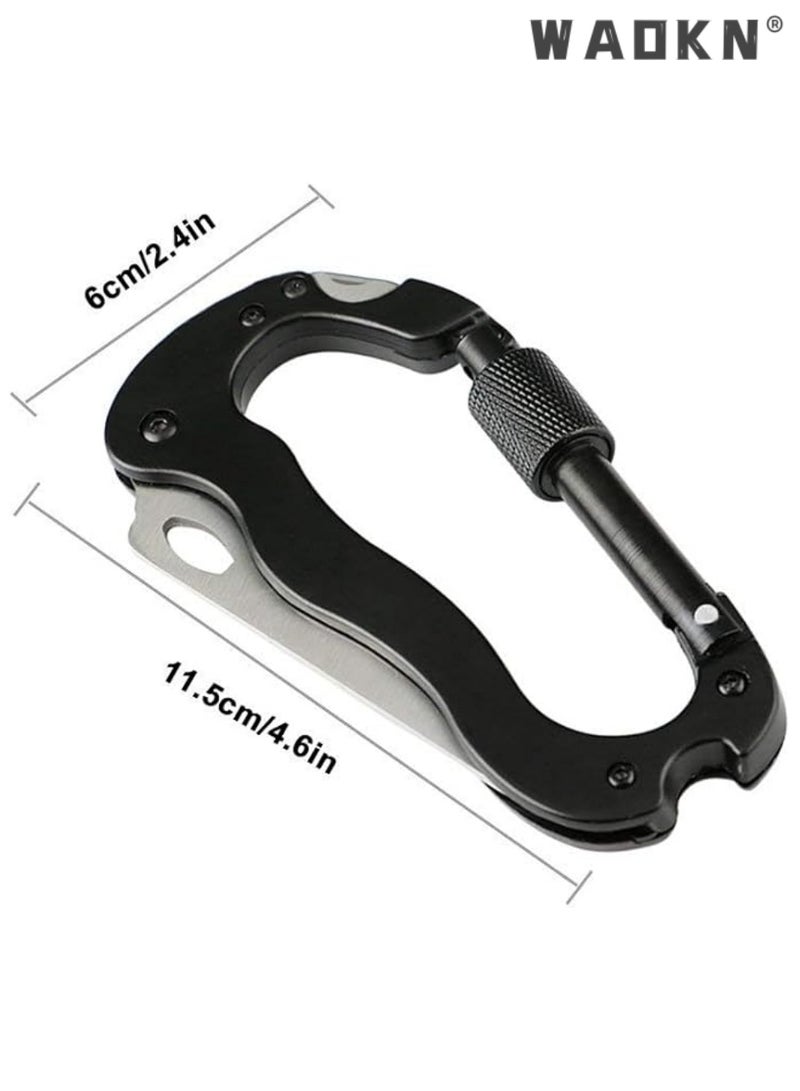 WAOKN Upgraded 5 in 1 Multifunctional Portable Mountaineering Tools , Mini Carabiner, Mountaineering Keychain, Screwdriver, Portable Folding Carabiner (Black) - Image 2
