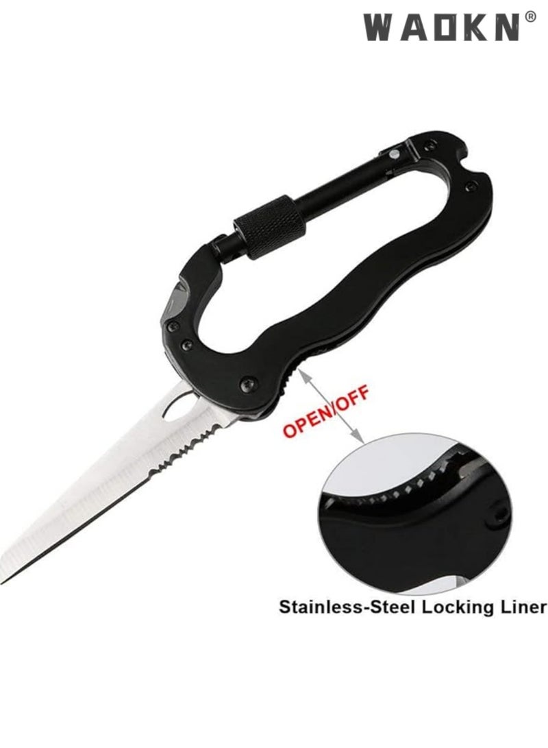 WAOKN Upgraded 5 in 1 Multifunctional Portable Mountaineering Tools , Mini Carabiner, Mountaineering Keychain, Screwdriver, Portable Folding Carabiner (Black) - Image 4