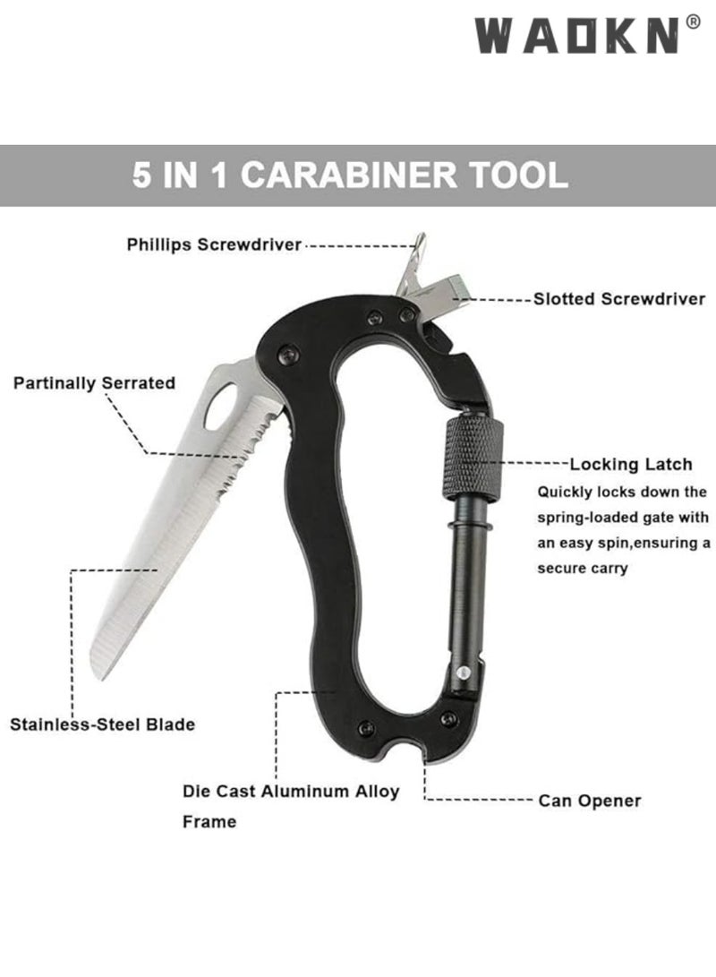 WAOKN Upgraded 5 in 1 Multifunctional Portable Mountaineering Tools , Mini Carabiner, Mountaineering Keychain, Screwdriver, Portable Folding Carabiner (Black) - Image 5