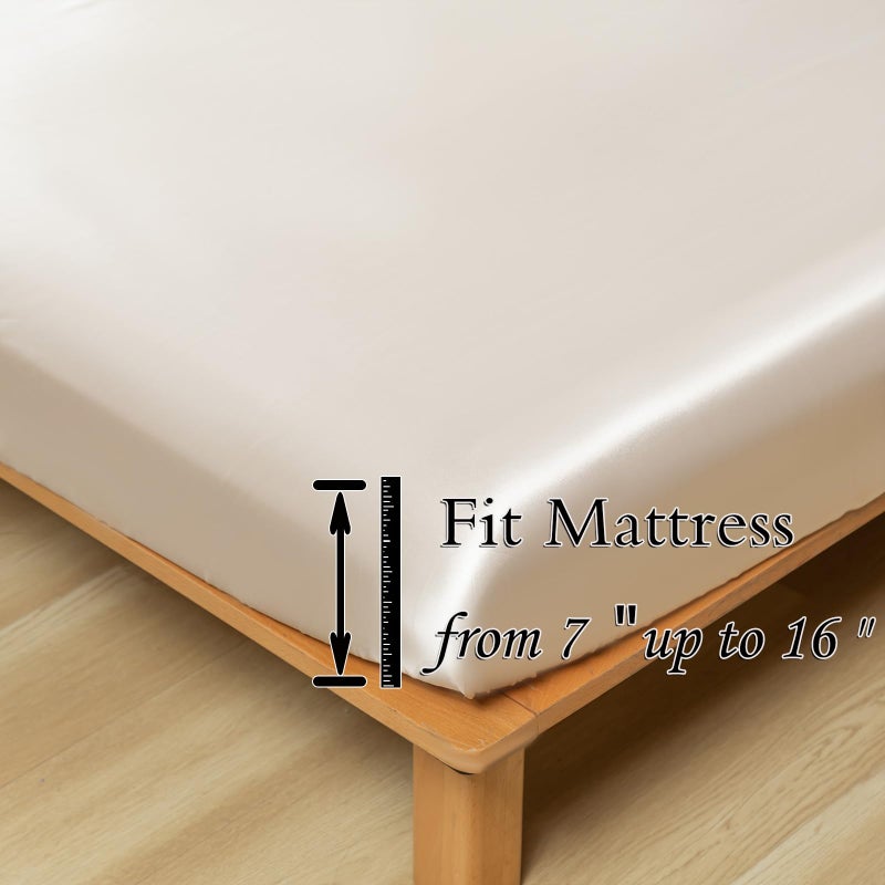 Revdomfly 4 Pcs King Size Luxury Silky Soft Gold Satin Sheet Set 1 Premium Moisture Wicking Fitted Sheet Fits Up to 16 Inches Deep Pocket + 1 Flat Sheet + 2 Pillowcases(Gold  King) - Image 4