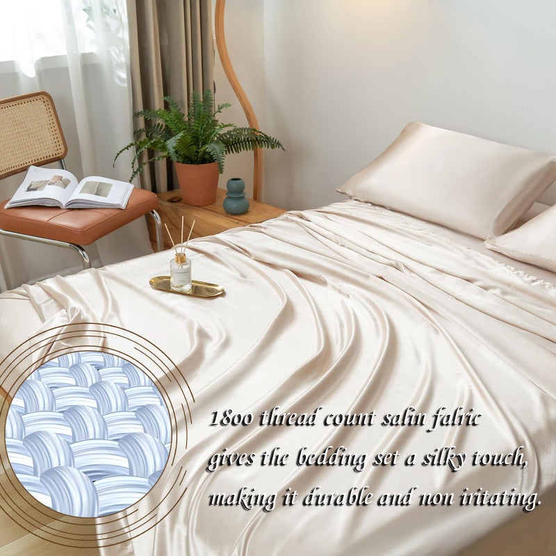 Revdomfly 4 Pcs King Size Luxury Silky Soft Gold Satin Sheet Set 1 Premium Moisture Wicking Fitted Sheet Fits Up to 16 Inches Deep Pocket + 1 Flat Sheet + 2 Pillowcases(Gold  King) - Image 5